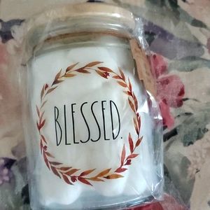 New Rae Dunn Bkessed glass jar full of cotton balls
